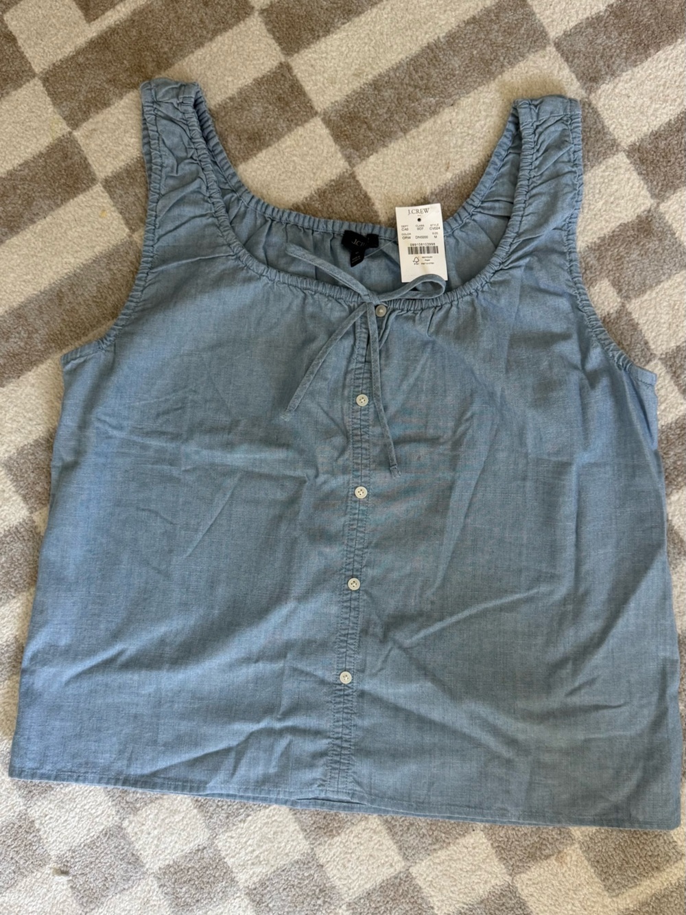 J. Crew Factory Chambray Tie-Neck Button Front Tank - Light Blue
